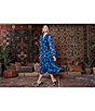 Color:Navy Ice Blue - Image 4 - Sweetwater Floral Print Split V-Neck Long Blouson Sleeve Tiered Midi Dress