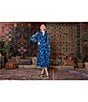 Color:Navy Ice Blue - Image 5 - Sweetwater Floral Print Split V-Neck Long Blouson Sleeve Tiered Midi Dress