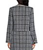 Color:Blue Multi - Image 2 - Tweed Plaid Print Crew Neck Long Sleeve Open Front Cropped Jacket