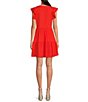 Color:Red - Image 2 - V-Neck Flutter Cap Sleeve Tiered Babydoll Mini Dress