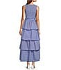 Sugarlips Vanna Checker Sally Scoop Neck Gingham Print Smocked Tassel Belt Tiered Ruffle Maxi Dress, Color:Blue/White - Image 2