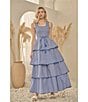 Sugarlips Vanna Checker Sally Scoop Neck Gingham Print Smocked Tassel Belt Tiered Ruffle Maxi Dress, Color:Blue/White - Image 4