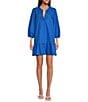 Sugarlips Velma Poplin Split V-Neck 3/4 Sleeve Ruffle Hem Mini Dress