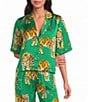 Sugarlips Violda Tiger Printed Satin Collared Short Sleeve Button Down Coordinating Top - Image 1