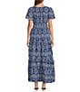 Sugarlips Viridiana Floral Eyelet Palmer V-Neck Short Sleeve Tiered Maxi Dress, Color:Denim Blue - Image 2