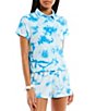 Color:Blue Tie Dye - Image 1 - Sundown by Splendid Coordinating Short Sleeve Knit Terry Tie Dye Camp Shirt