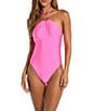 Color:Electric Pink - Image 1 - Gypset Solid High Halter Neck One Piece Swimsuit