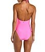 Color:Electric Pink - Image 2 - Gypset Solid High Halter Neck One Piece Swimsuit