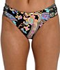 Color:Multi - Image 1 - Paisley Patchwork Reversible Paisley Print to Solid Black Shirred Tab Hipter Swim Bottom