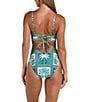 Sunshine '79 Patchwork Palms Bandeau One Piece Swimsuit, Color:Turquoise - Image 2