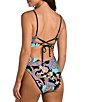 Color:Multi - Image 3 - Patchwork Reversible Paisley Print to Solid Black Bandeau One-Piece Swimsuit