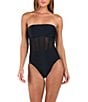 Sunshine '79 Solid Straight Neck Corset Binding Over Mesh Bandeau One Piece Swimsuit, Color:Black - Image 3
