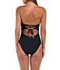 Sunshine '79 Solid Straight Neck Corset Binding Over Mesh Bandeau One Piece Swimsuit, Color:Black - Image 4