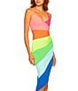 Color:Rainbow - Image 3 - Color Block Stripe V Neck Sleeveless Dress