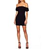Color:Black - Image 1 - Off-the-Shoulder Puffed Short Sleeve Bodycon Mini Dress