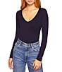 Color:Midnight - Image 1 - Sexy Signature Stretch Knit V-Neck Long Sleeve Fitted Shirt