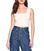Susana Monaco Signature Stretch Wide Strap Square Neck Sleeveless Coordinating Crop Top, Color:Blanched Almond - Image 3