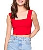 Susana Monaco Signature Stretch Wide Strap Square Neck Sleeveless Coordinating Crop Top, Color:Perfect Red - Image 5
