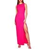 Color:Pink Glow - Image 1 - Stretch Sleeveless Low Back Front Slit Sheath Maxi Dress