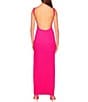 Color:Pink Glow - Image 2 - Stretch Sleeveless Low Back Front Slit Sheath Maxi Dress