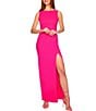 Color:Pink Glow - Image 3 - Stretch Sleeveless Low Back Front Slit Sheath Maxi Dress