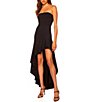 Color:Black - Image 1 - Sleeveless Tube Neck High Low Ruffle Dress