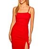 Color:Perfect Red - Image 3 - Square Neckline Ruched Side Slit Maxi Dress