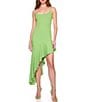 Susana Monaco Square Neckline Sleeveless Asymetric Ruffle Hem Midi Dress, Color:Palm - Image 1