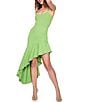 Susana Monaco Square Neckline Sleeveless Asymetric Ruffle Hem Midi Dress, Color:Palm - Image 3