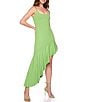 Susana Monaco Square Neckline Sleeveless Asymetric Ruffle Hem Midi Dress, Color:Palm - Image 4