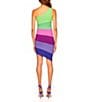 Color:Maldives - Image 2 - Stripe Color Block Print One Shoulder Dress