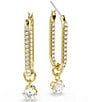 Swarovski Constella Round Cut Linear Earrings, Color:White/Gold - Image 2