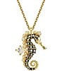 Color:Gold - Image 1 - Idyllia Crystal and Pearl Seahorse Short Pendant Necklace