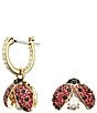Color:Gold/Red - Image 1 - Idyllia Ladybug Crystal Mismatch Drop And Stud Earrings