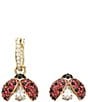 Color:Gold/Red - Image 2 - Idyllia Ladybug Crystal Mismatch Drop And Stud Earrings