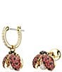 Color:Gold/Red - Image 3 - Idyllia Ladybug Crystal Mismatch Drop And Stud Earrings