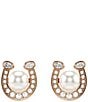 Swarovski Symbolica Crystal Pearl Horseshoe Stud Earrings - Image 1