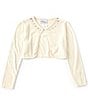 Color:Ivory - Image 1 - Big Girls 7-16 Long-Sleeve Faux-Pearl-Trimmed Cardigan