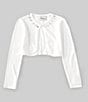 Color:White - Image 1 - Big Girls 7-16 Long-Sleeve Faux-Pearl-Trimmed Cardigan