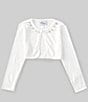 Color:White - Image 1 - Little Girls 2T-6X Long-Sleeve Faux-Pearl-Trimmed Cardigan