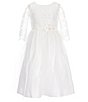 Color:Off White - Image 1 - Big Girls 7-16 Floral Lace 3/4 Sleeve Crystal Tulle Tea Dress
