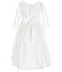 Color:Off White - Image 2 - Big Girls 7-16 Floral Lace 3/4 Sleeve Crystal Tulle Tea Dress