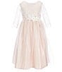 Color:Blush - Image 1 - Big Girls 7-16 Floral Lace 3/4 Sleeve Crystal Tulle Tea Dress