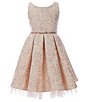 Color:Pink - Image 1 - Big Girls 7-16 Sleeveless Floral-Metallic-Jacquard Fit-And-Flare Dress
