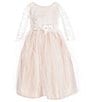 Color:Blush - Image 1 - Little Girls 2-6 3/4 Sleeve Floral Lace Crystal Tulle Dress