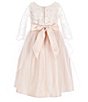 Color:Blush - Image 2 - Little Girls 2-6 3/4 Sleeve Floral Lace Crystal Tulle Dress