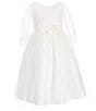 Color:Off White - Image 1 - Little Girls 2-6 3/4 Sleeve Floral Lace Crystal Tulle Dress