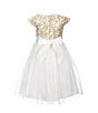 Color:Ivory - Image 2 - Little Girls 2-6 Cap Sleeve Dull Satin Metallic Cord Embroidered Crystal Tulle Dress