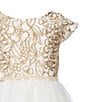 Color:Ivory - Image 3 - Little Girls 2-6 Cap Sleeve Dull Satin Metallic Cord Embroidered Crystal Tulle Dress