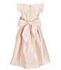 Color:Blush Beige - Image 2 - Little Girls 2-6 Flutter Sleeve Bow Detail Pleated Dull Satin Tea Dress